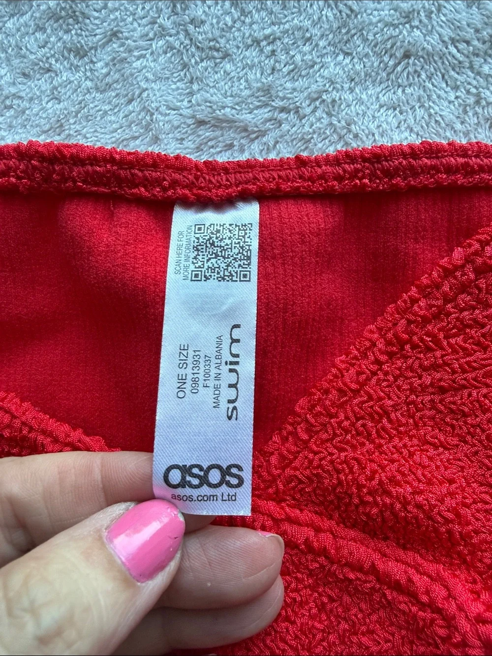 ASOS Design Women's High Leg Textured Bikini Bottoms RED Stretch V-Cut ONE SIZE